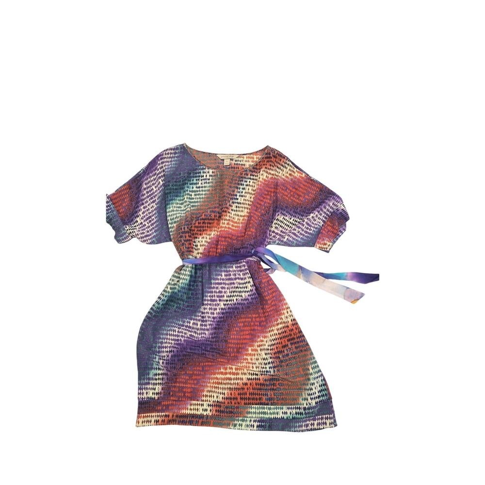 Presley Skye Womens PL Silk Geometric Diamond Print Kimono Tie Waist Dress